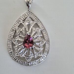 10K White Gold and Pink Tourmaline  Teardrop PENDANT